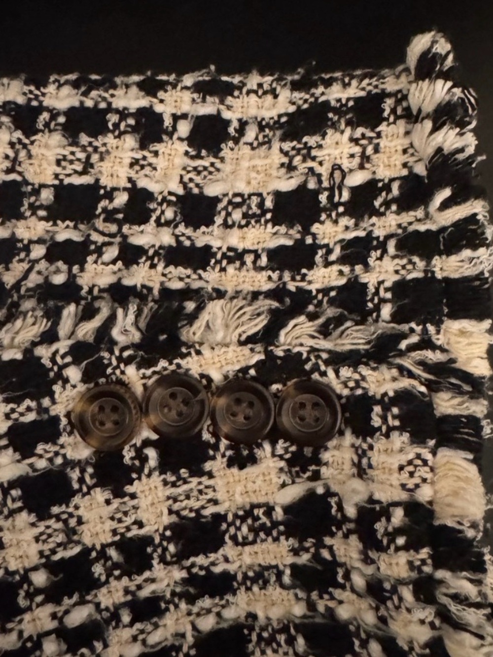 Ann Taylor Black Cream Tweed Blazer Fringe Jacket Size 16 - Picture 7 of 9